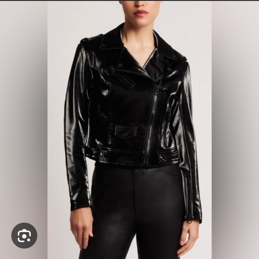 Blanc Noir Shiny Black Leather Jacket